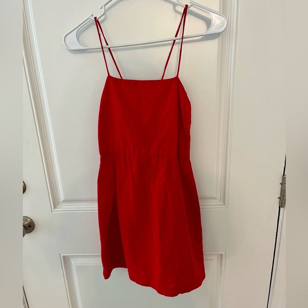 Zara Vibrant Red Linen Mini Dress Adjustable Straps